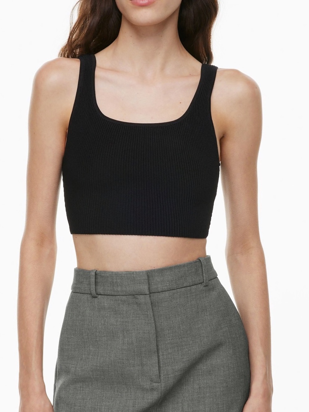 Babaton Black Ribbed Square-Neck Crop Top